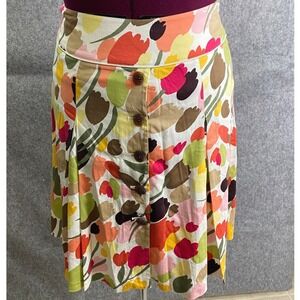 Talbots Colorful Floral Tulip Print A-Line Skirt Button Front Knee Length Size 8